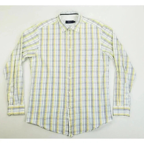 Zegna Sport Size Medium Regular Fit Men's White Blue Yellow Check Cotton Shirt - Picture 1 of 10